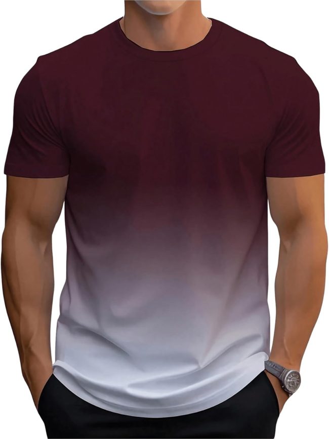 Men's Gradient T Shirt Short  Round Neck Tee Summer Tops